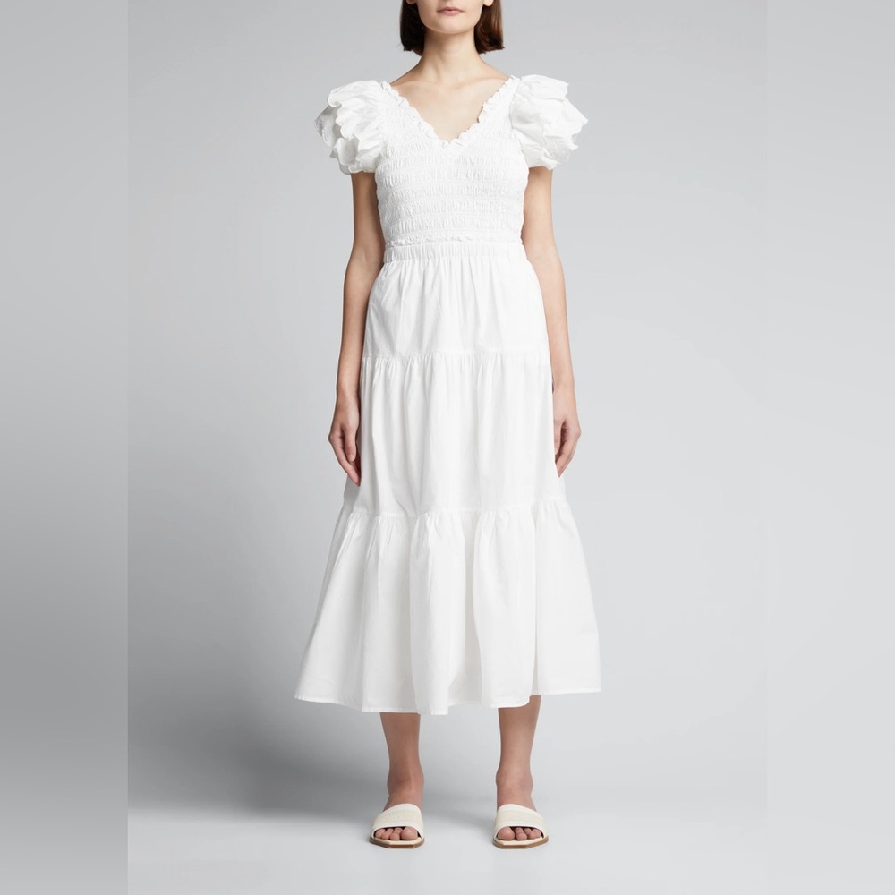 SEA New York Heidi Heart Embroidered Midi Dress in White